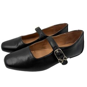 SAM and LIBBY Fredi Black Mary Jane Flats Buckle Strap Square Toe Women's Sz 9.5